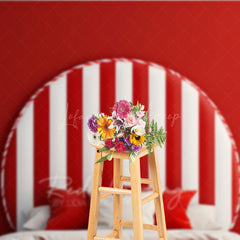 Lofaris Candy Cane Stripe Headboard Photography Backdrop Red and White Christmas Bed Holiday Candyland Studio Photo Prop