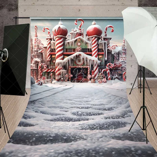 Lofaris Candy Castle Fantasy Sweep Backdrop Peppermint Towers Snowy Path Gingerbread Palace Photo Background