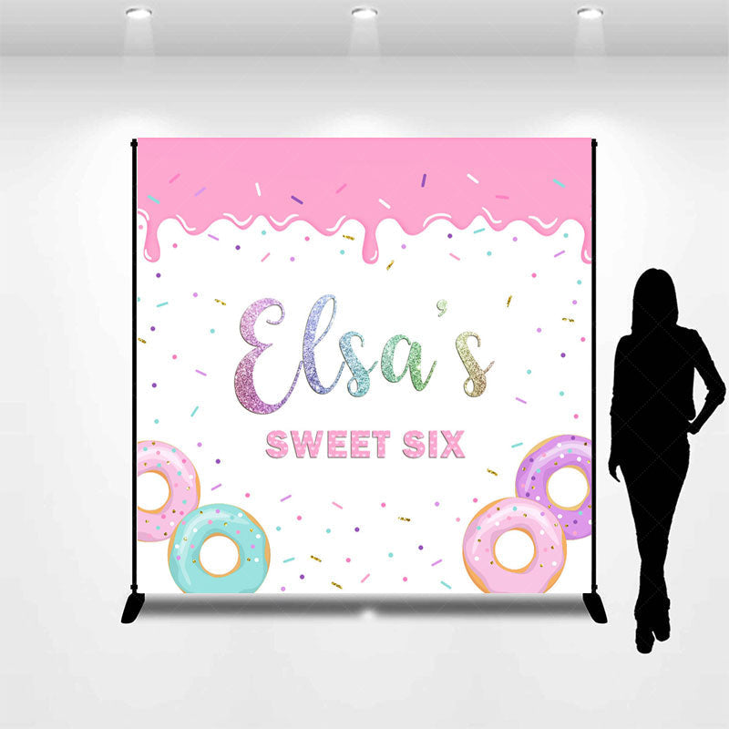 Lofaris Candy Donuts Custom Name Sweet Six Birthday Backdrop
