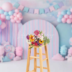Lofaris Candy Land Backdrop Sweet Pink and Blue Cotton Lollipops Birthday Cake Smash Background