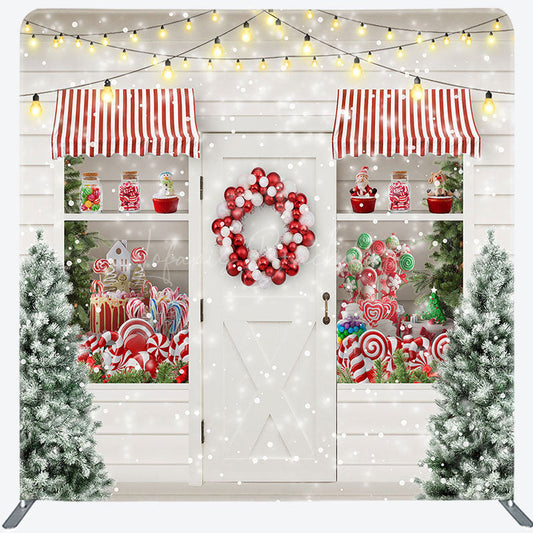 Lofaris Candy Store Christmas Tree Tension Fabric Backdrop