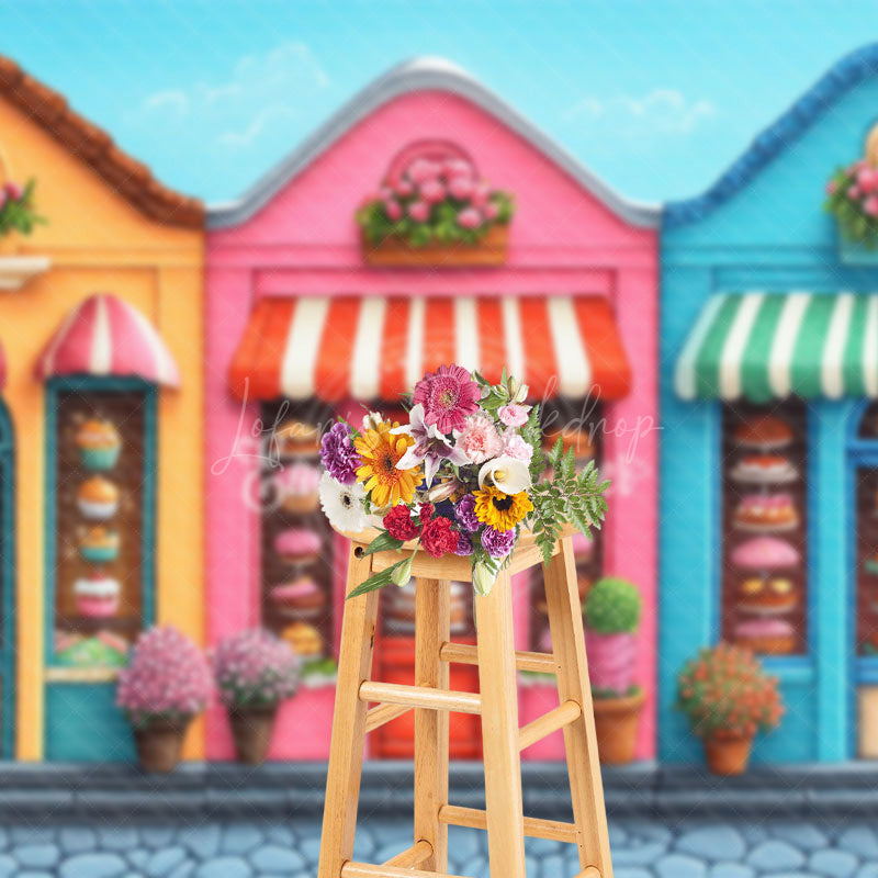 Lofaris Candyland Shop Floral Birthday Cake Smash Backdrop