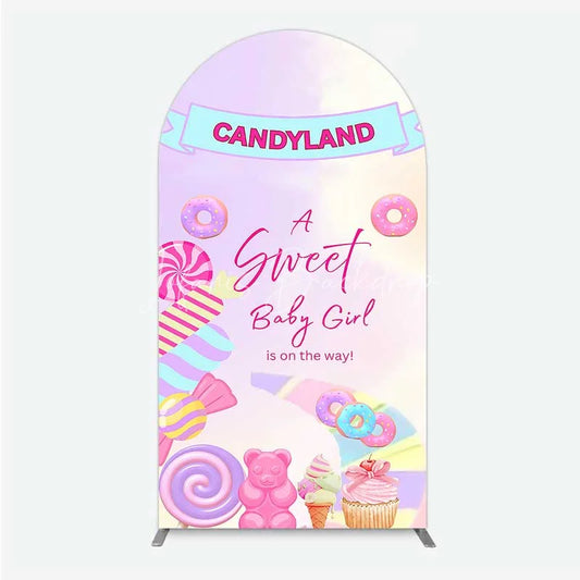 Lofaris Candyland Sweet Baby Girl is on the Way Arch Backdrop Pink One Donut and Candy Party Decorations