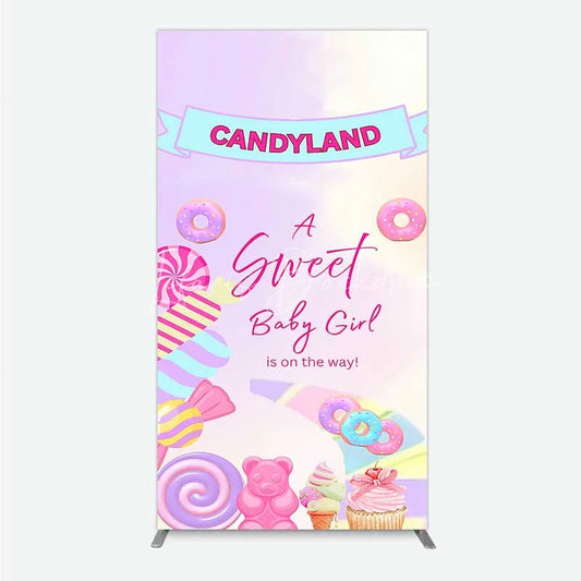 Lofaris Candyland Sweet Baby Girl is on the Way Rectangle Backdrop Pink One Donut and Candy Party Decorations