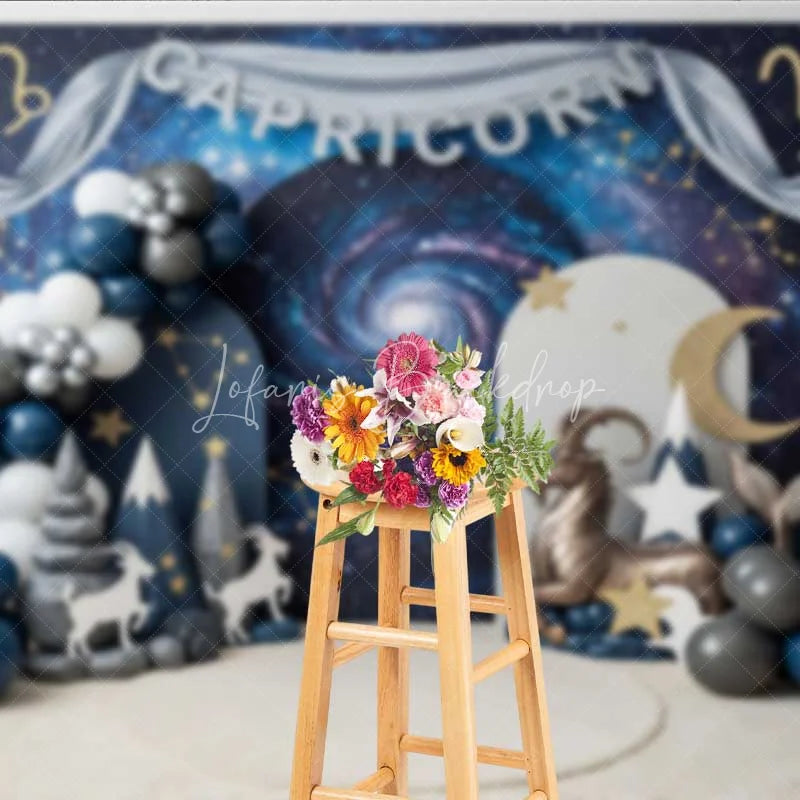 Lofaris Capricorn Zodiac Photography Backdrop Sea-Goat and Galaxy Mountains Birthday Background