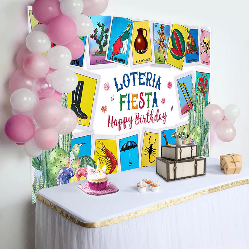 Lofaris Card Game Loteria Fiesta Happy Birthday Backdrop