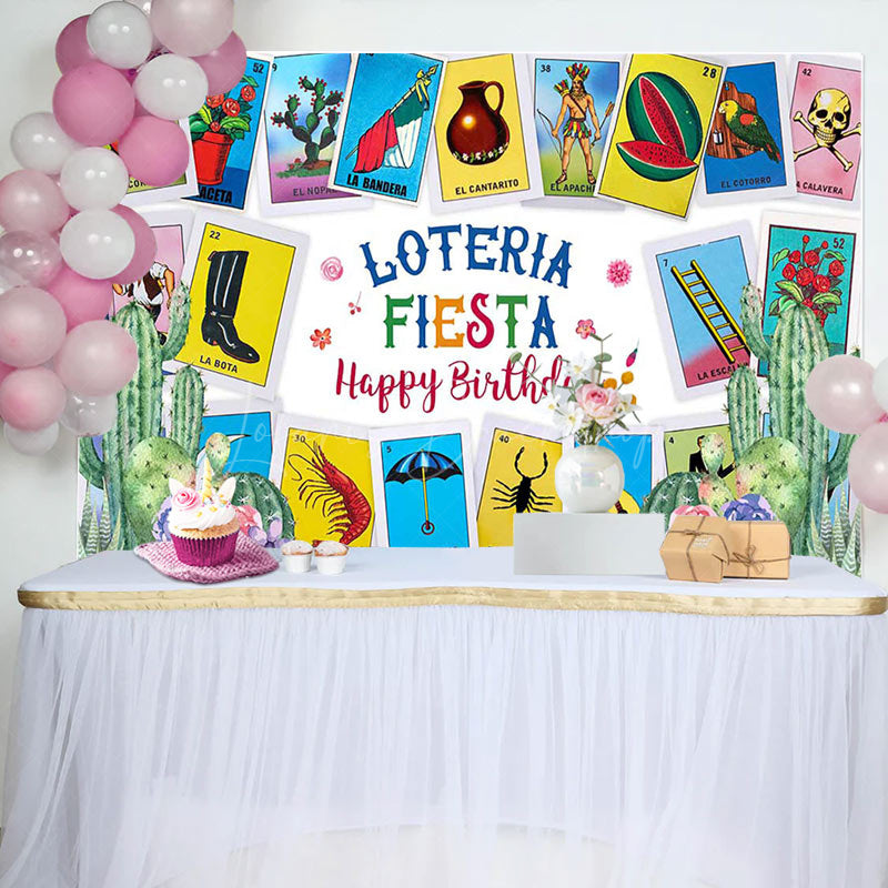 Lofaris Card Game Loteria Fiesta Happy Birthday Backdrop