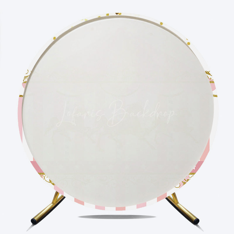 Lofaris Carousel First Birthday Round Backdrop Pink and Gold Glitter Horse Banner Merry Go Carnival Party Photo Prop