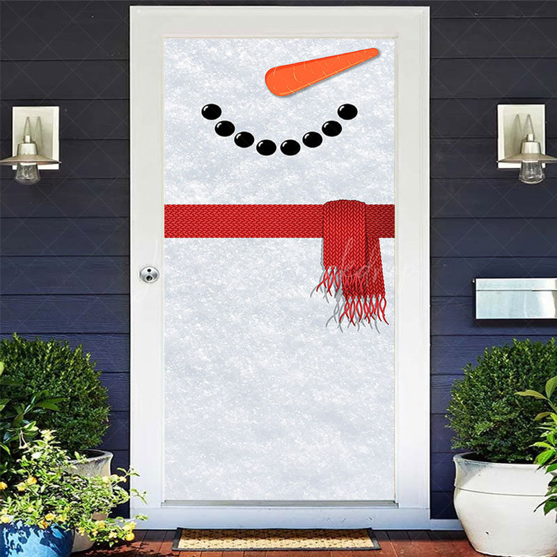 Lofaris Carrot Nose Snowman Red Scarf Christmas Door Cover