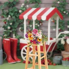 Lofaris Cart Strawberry Rain Boots Floral Spring Backdrop
