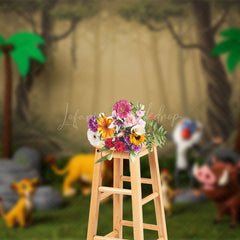 Lofaris Cartoon Animal Forest Jungle Cake Smash Backdrop
