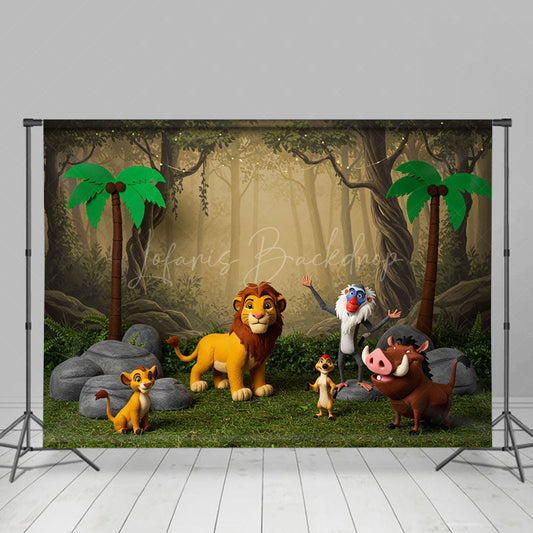 Lofaris Cartoon Animal Forest Jungle Cake Smash Backdrop