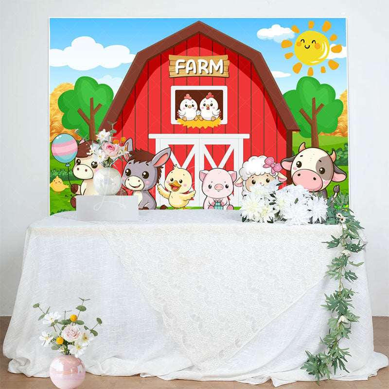 Lofaris Cartoon Animal Pattern Farm Sunny Birthday Backdrop