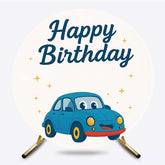 Lofaris Cartoon Blue Car Sparkle Round Birthday Backdrop