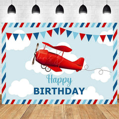 Lofaris Cartoon Blue Sky Airplane Happy Birthday Backdrop White Clouds Party Decor Kids Photo Prop