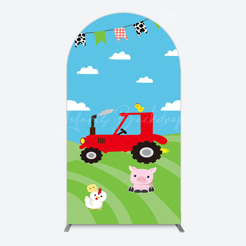 Lofaris Cartoon Blue Sky Cloud Animal Farm Barn Arch Backdrop