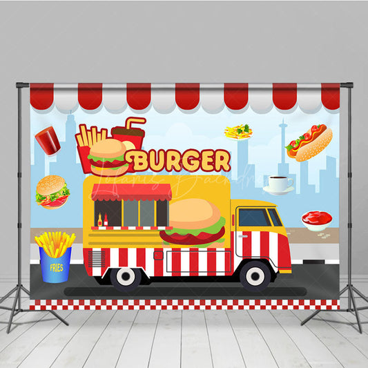 Lofaris Cartoon Burger Fries Cola Food Truck Party Backdrop