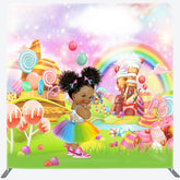 Lofaris Cartoon Candyland Birthday Square Tension Backdrop