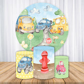 Lofaris Cartoon Car Path Round Happy Birthday Backdrop Kit