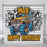 Lofaris Cartoon Car White Brick Custom Birthday Backdrop