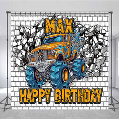 Lofaris Cartoon Car White Brick Custom Birthday Backdrop