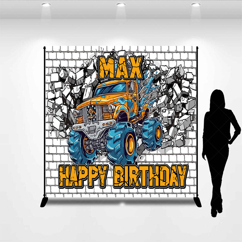 Lofaris Cartoon Car White Brick Custom Birthday Backdrop