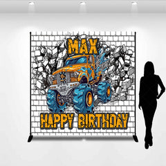 Lofaris Cartoon Car White Brick Custom Birthday Backdrop