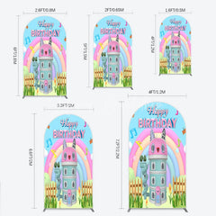 Lofaris Cartoon Cat Castle Arch Backdrop Rainbow Music Notes Birthday Party Decor Blue Sky Theme Background for Girls