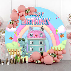 Lofaris Cartoon Cat House Round Backdrop Rainbow Music Note Birthday Decoration Magic Dollhouse Background