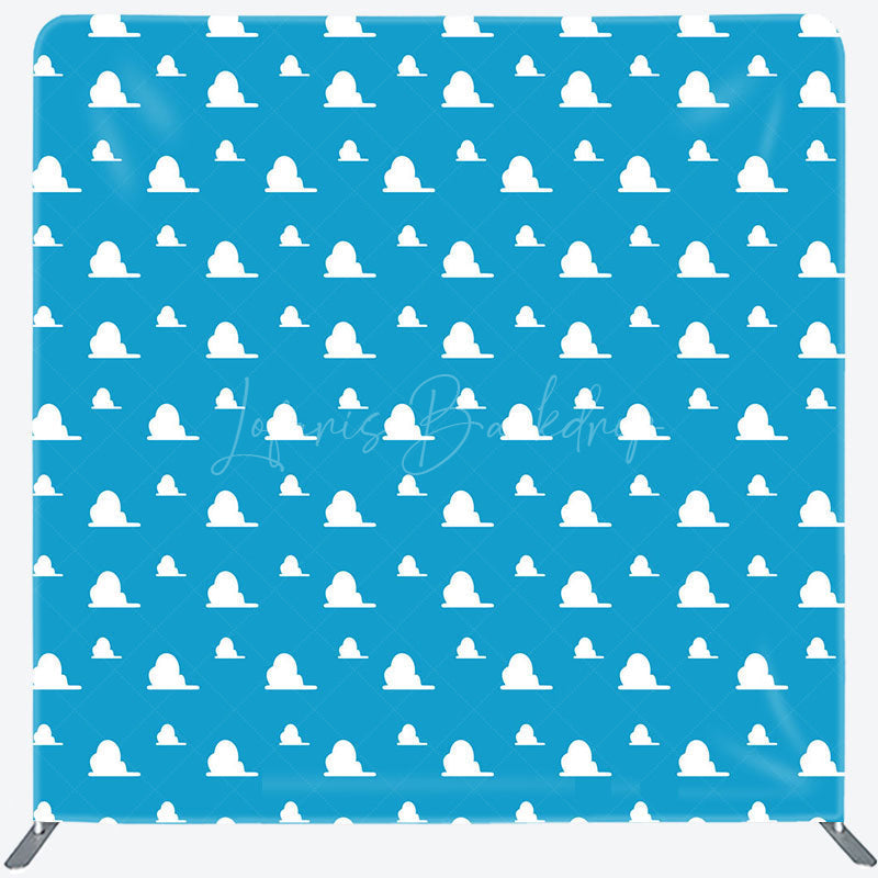 Lofaris Cartoon Clouds Square Tension Fabric Backdrop Blue Sky Pattern for Birthday Kids Party Decor