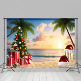 Lofaris Cartoon Coconut Trees Christmas In July Backdrop