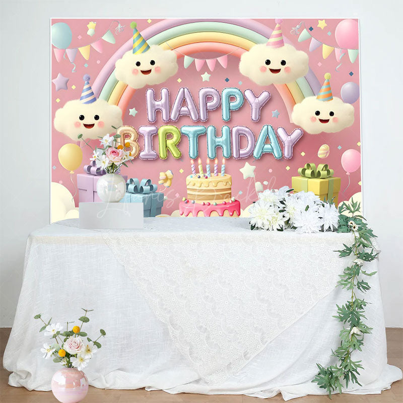 Lofaris Cartoon Cute Clouds Rainbow Cake Birthday Backdrop