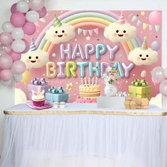 Lofaris Cartoon Cute Clouds Rainbow Cake Birthday Backdrop