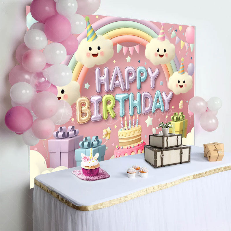 Lofaris Cartoon Cute Clouds Rainbow Cake Birthday Backdrop