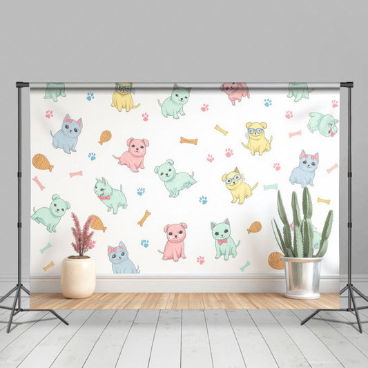 Lofaris Cartoon Dogs Bones Paws Decorative Wall Backdrop