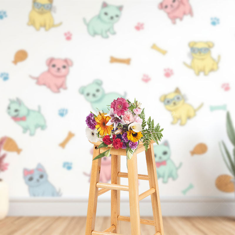 Lofaris Cartoon Dogs Bones Paws Decorative Wall Backdrop