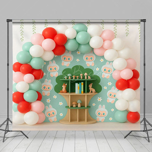 Lofaris Cartoon Doll Treehouse Boho Balloon Cake Smash Backdrop