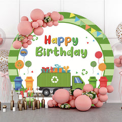 Lofaris Cartoon Eco Car Balloons Round Birthday Backdrop