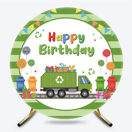 Lofaris Cartoon Eco Car Balloons Round Birthday Backdrop
