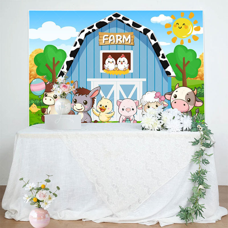 Lofaris Cartoon Farm With Animals Sunny Day Birthday Backdrop