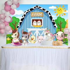 Lofaris Cartoon Farm With Animals Sunny Day Birthday Backdrop