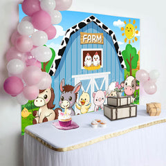 Lofaris Cartoon Farm With Animals Sunny Day Birthday Backdrop