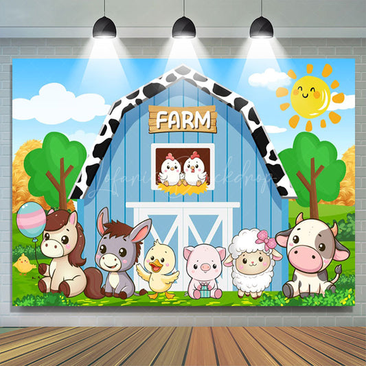 Lofaris Cartoon Farm With Animals Sunny Day Birthday Backdrop
