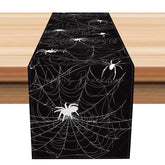Lofaris Cartoon Halloween Table Runner with Black and White Spider Web for Kids Spooky Party Decorations