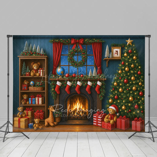 Lofaris Cartoon Holiday Cozy Christmas Room Photo Backdrop