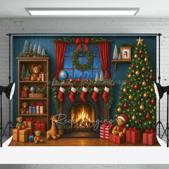 Lofaris Cartoon Holiday Cozy Christmas Room Photo Backdrop