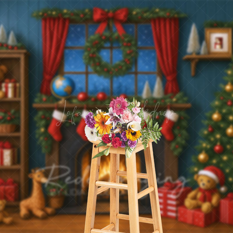 Lofaris Cartoon Holiday Cozy Christmas Room Photo Backdrop