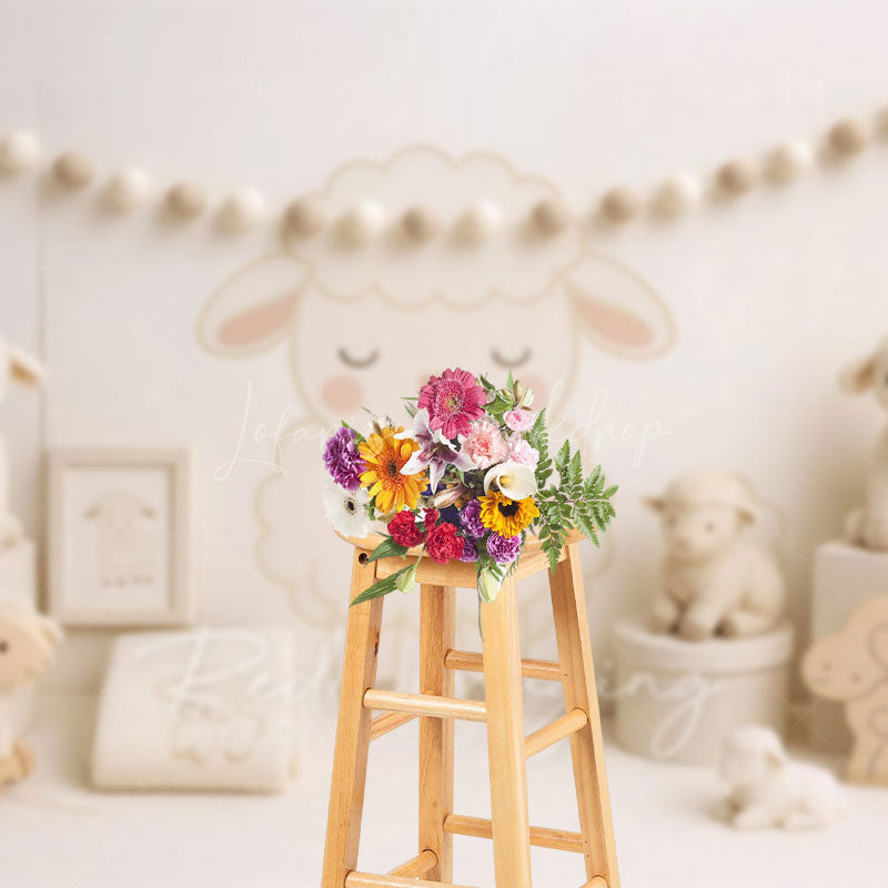 Lofaris Cartoon Lambs White Photography Cake Smash Backdrop