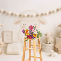 Lofaris Cartoon Lambs White Photography Cake Smash Backdrop