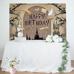 Lofaris Cartoon Magic Academy Castle Happy Birthday Backdrop